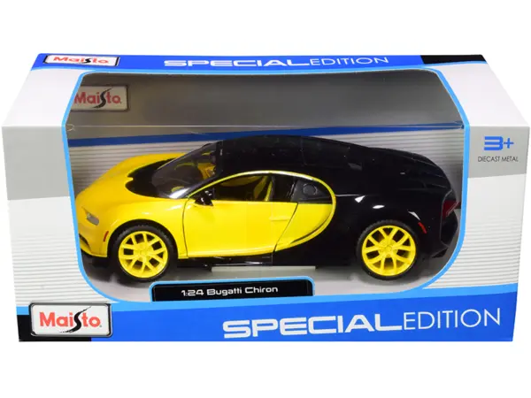 Bugatti Chiron Yellow and Black 1/24 Diecast Model Car by Maisto #1