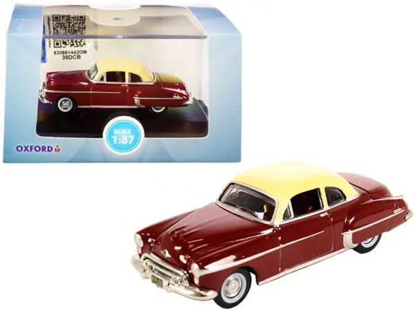 1950 Oldsmobile Rocket 88 Coupe Chariot Red with Canto Cream Top 1/87 (HO) Scale Diecast Model Car by Oxford Diecast #1