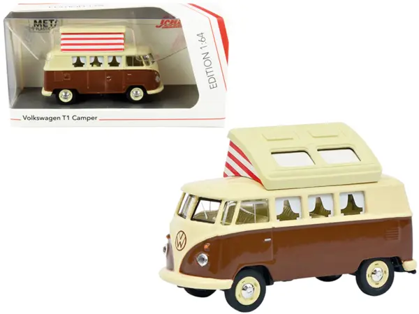 Volkswagen T1 Camper Bus with Pop-Top Roof Brown and Cream 1/64 Diecast Model by Schuco #1