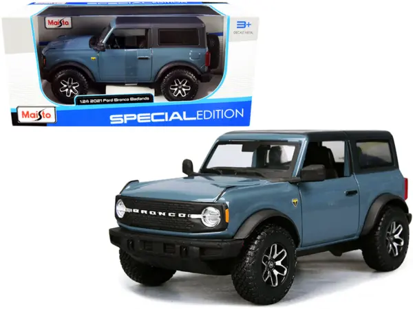 2021 Ford Bronco Badlands Blue with Black Top "Special Edition" 1/24 Diecast Model Car by Maisto #1