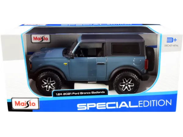 2021 Ford Bronco Badlands Blue with Black Top "Special Edition" 1/24 Diecast Model Car by Maisto #3