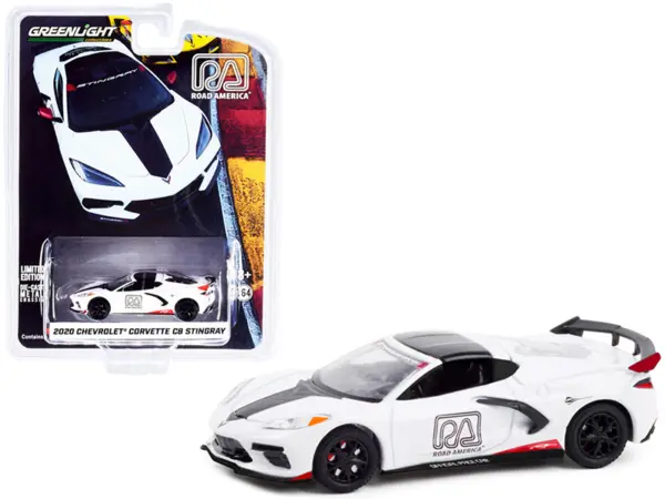2020 Chevrolet Corvette C8 Stingray White and Black "Road America Official Pace Car" "Hobby Exclusive" 1/64 Diecast Model Car by Greenlight #1