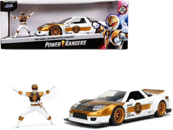 2002 Honda NSX Type-R Japan Spec RHD (Right Hand Drive) and White Ranger Diecast Figurine "Power Rangers" 1/24 Diecast Model Car by Jada #1