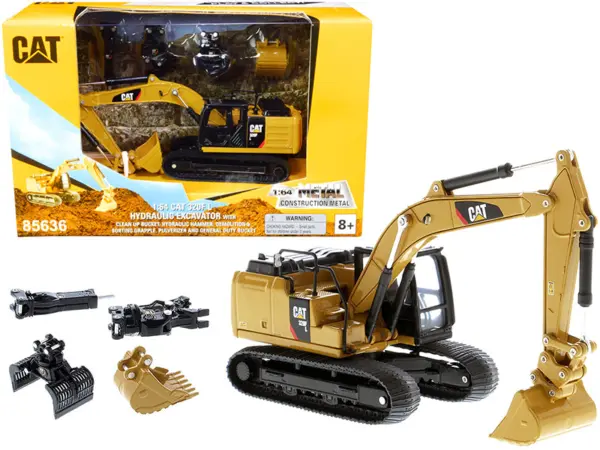 CAT Caterpillar 320F L Hydraulic Tracked Excavator with 5 Work Tools "Play & Collect!" 1/64 Diecast Model by Diecast Masters #1