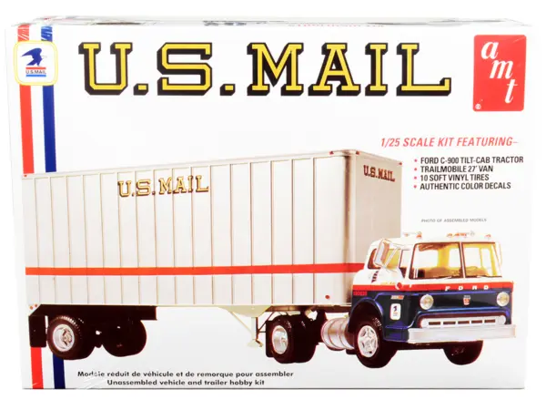 Skill 3 Model Kit Ford C900 Truck Tractor with Trailer "U.S. Mail" 1/25 Scale Model by AMT #1