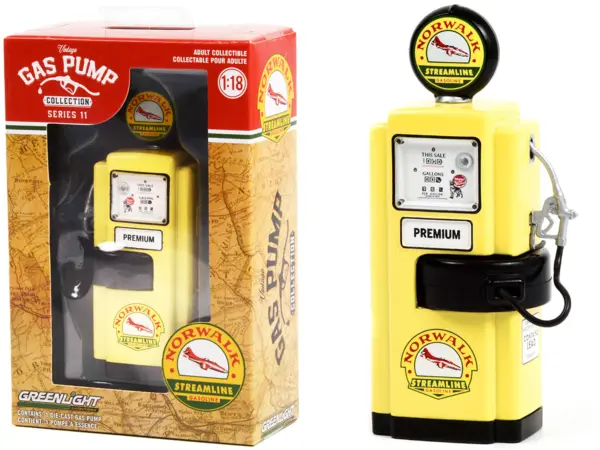 1948 Wayne 100-A Gas Pump "Norwalk Gasoline" Yellow and Black "Vintage Gas Pumps" Series 11 1/18 Diecast Model by Greenlight #1