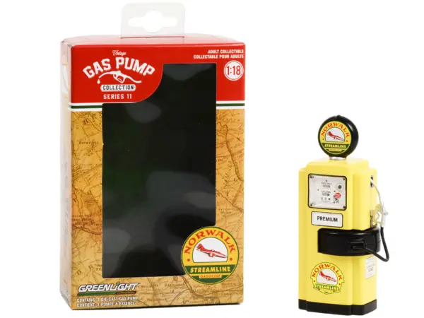 1948 Wayne 100-A Gas Pump "Norwalk Gasoline" Yellow and Black "Vintage Gas Pumps" Series 11 1/18 Diecast Model by Greenlight #2