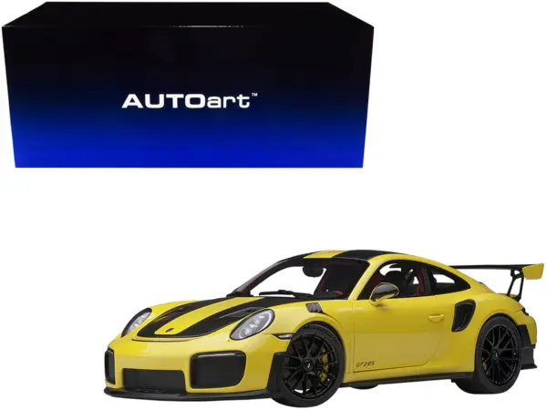 Porsche 911 (991.2) GT2 RS Weissach Package Racing Yellow with Carbon Stripes 1/18 Model Car by Autoart #1
