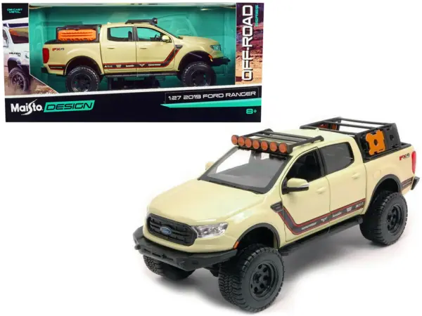 2019 Ford Ranger Lariat FX4 Pickup Truck Sand Tan with Stripes "Off Road" Series 1/27 Diecast Model Car by Maisto #1