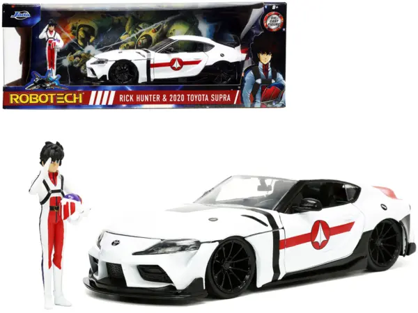 2020 Toyota Supra White and Rick Hunter Diecast Figurine "Robotech" "Hollywood Rides" Series 1/24 Diecast Model Car by Jada #1