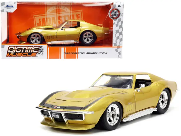 1969 Chevrolet Corvette Stingray ZL-1 Gold Metallic with Black Stripe "Bigtime Muscle" Series 1/24 Diecast Model Car by Jada #1