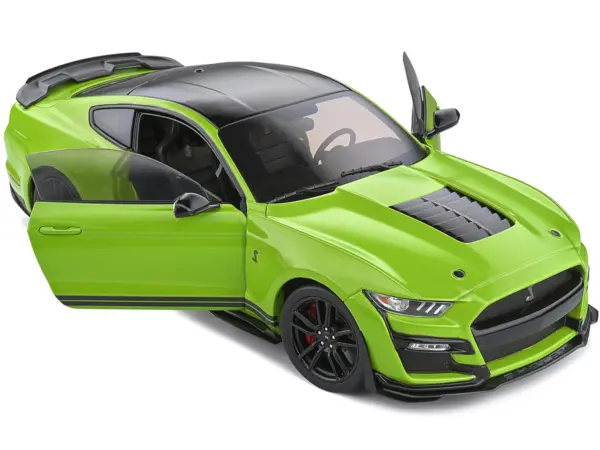 2020 Ford Mustang Shelby GT500 Grabber Lime Green Metallic with Black Top and Stripes 1/18 Diecast Model Car by Solido #2