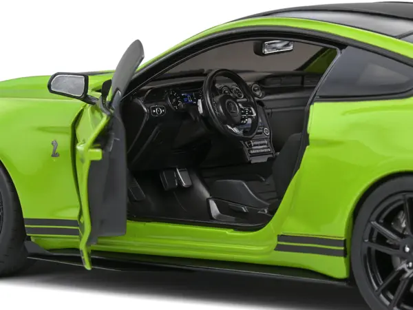 2020 Ford Mustang Shelby GT500 Grabber Lime Green Metallic with Black Top and Stripes 1/18 Diecast Model Car by Solido #3