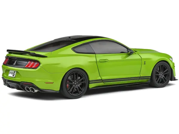 2020 Ford Mustang Shelby GT500 Grabber Lime Green Metallic with Black Top and Stripes 1/18 Diecast Model Car by Solido #5