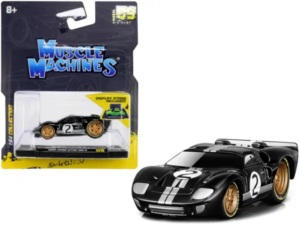 1966 Ford GT40 MKII #2 Black with Silver Stripes and Gold Wheels 1/64 Diecast Model Car by Muscle Machines #1
