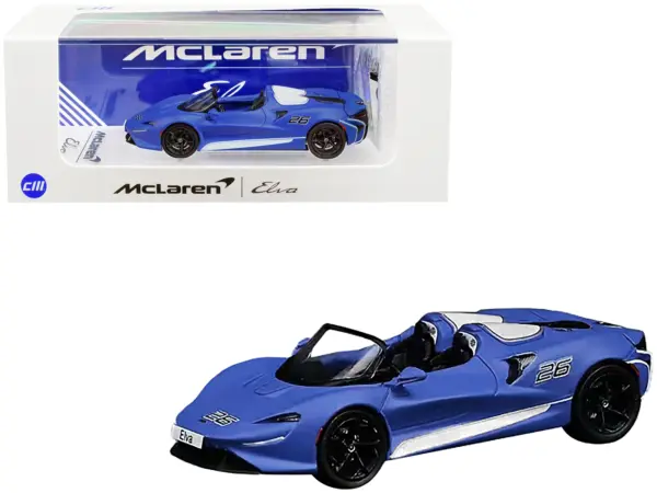 McLaren Elva Convertible #26 Matt Blue with White Stripes and Extra Wheels 1/64 Diecast Model Car by CM Model #1