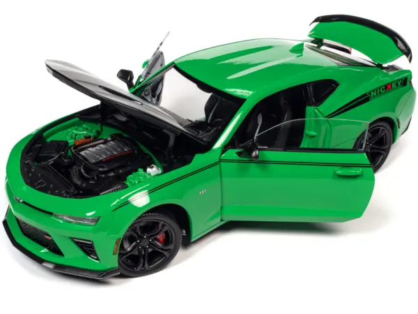 2017 Chevrolet Nickey Camaro SS 1LE Krypton Green with Matt Black Hood and Black Stripes 1/18 Diecast Model Car by Auto World #2