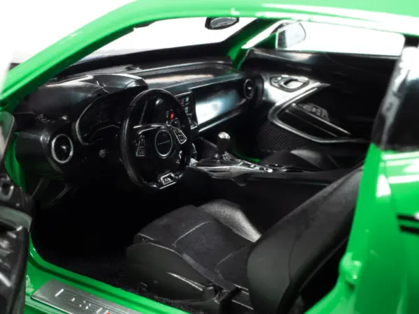 2017 Chevrolet Nickey Camaro SS 1LE Krypton Green with Matt Black Hood and Black Stripes 1/18 Diecast Model Car by Auto World #4