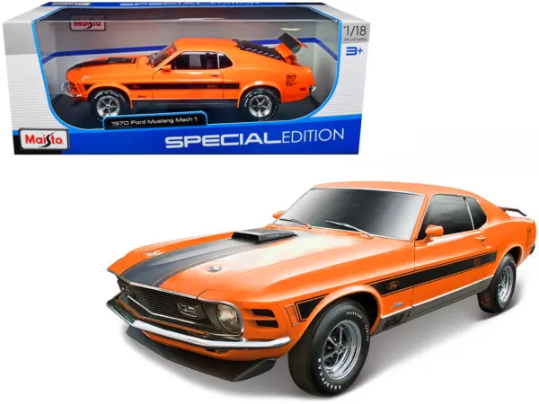 1970 Ford Mustang Mach 1 428 "Twister Special" Orange with Black Stripes "Special Edition" 1/18 Diecast Model Car by Maisto #1