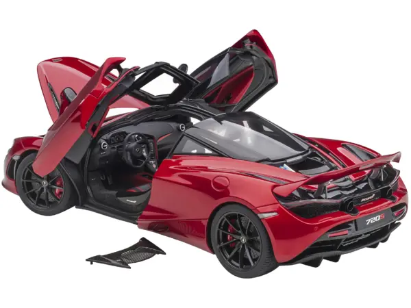 Mclaren 720S Memphis Red Metallic with Black Top and Carbon Accents 1/18 Model Car by Autoart #2