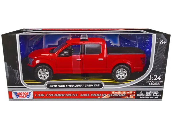 2019 Ford F-150 Lariat Crew Cab Pickup Truck Unmarked Fire Department Red "Law Enforcement and Public Service" Series 1/24 Diecast Model Car by Motormax #1