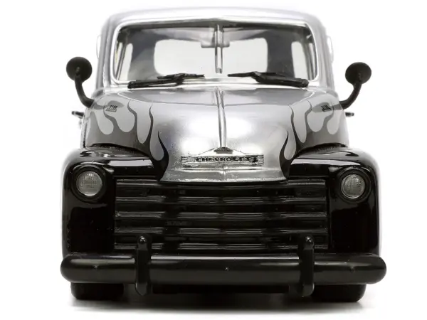 1953 Chevrolet 3100 Pickup Truck Silver Metallic with Black Flames with Extra Wheels "Just Trucks" Series 1/24 Diecast Model Car by Jada #4