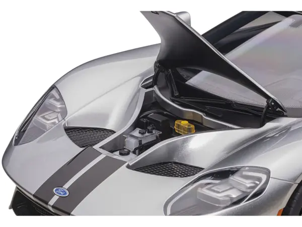 2017 Ford GT Ingot Silver Metallic with Black Stripes 1/12 Model Car by Autoart #3