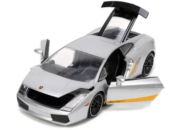 Lamborghini Gallardo Superleggera Silver Metallic with Yellow Stripes "Hyper-Spec" Series 1/24 Diecast Model Car by Jada #2