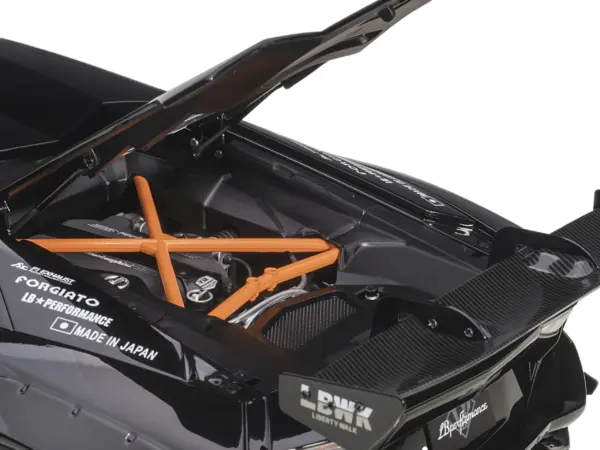 Lamborghini Aventador Liberty Walk LB-Works Livery Black with Carbon Hood Limited Edition 1/18 Model Car by Autoart #4