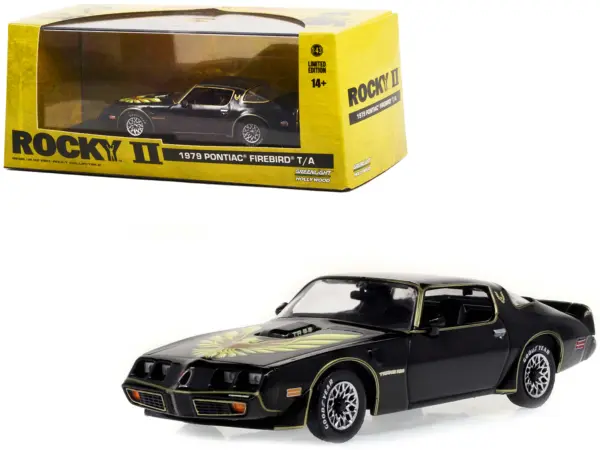 1979 Pontiac Firebird T/A Trans Am Black with Hood Phoenix "Rocky II (1979) Movie" 1/43 Diecast Model Car by Greenlight #1