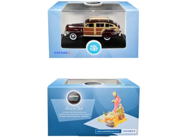 1942 Chrysler Town and Country Woody Wagon Regal Maroon with Roof Rack 1/87 (HO) Scale Diecast Model Car by Oxford Diecast #3