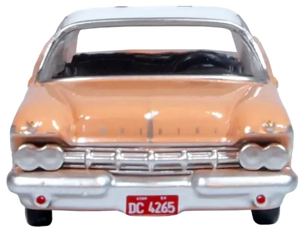 1959 Chrysler Imperial Crown 2 Door Hardtop Persian Pink with White Top 1/87 (HO) Scale Diecast Model Car by Oxford Diecast #3