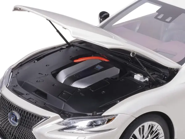 Lexus LS500h Sonic White Metallic with Crimson and Black Interior 1/18 Model Car by Autoart #3