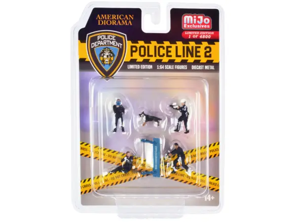 "Police Line 2" 6 piece Diecast Set (4 Police Figures 1 Dog Figure and 1 Accessory) Limited Edition to 4800 pieces Worldwide for 1/64 Scale Models by American Diorama #1