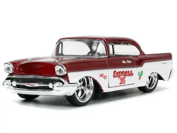 1941 Ford Pickup Truck Red and White "Santa's Workshop" and 1957 Chevrolet Bel Air Red Metallic and White "Express 25" with Mr. and Mrs. Santa Claus Diecast Figures "Holiday Rides" Series 1/32 Diecast Model Cars by Jada #4