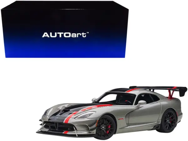 2017 Dodge Viper ACR Billet Silver Metallic with Black and Red Stripes 1/18 Model Car by Autoart #1
