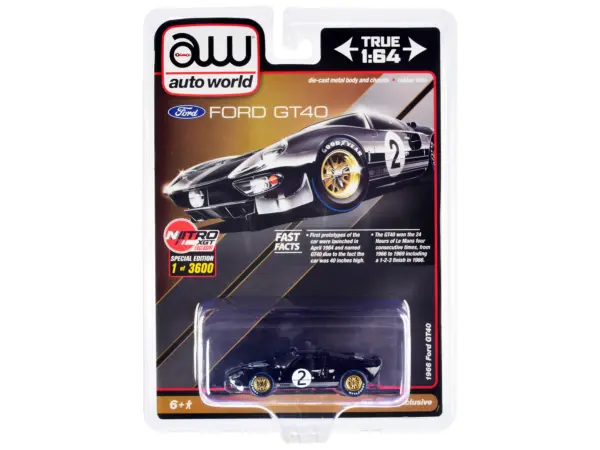 1966 Ford GT40 RHD (Right Hand Drive) #2 Black with Silver Stripes Limited Edition to 3600 pieces Worldwide 1/64 Diecast Model Car by Auto World #1