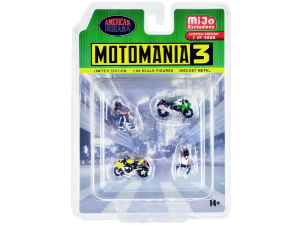 "Motomania 3" 4 piece Diecast Set (2 Figures and 2 Motorcycles) Limited Edition to 4800 pieces Worldwide for 1/64 Scale Models by American Diorama #1