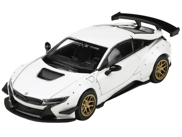 BMW i8 Liberty Walk White with Gold Wheels 1/64 Diecast Model Car by Paragon Models #3
