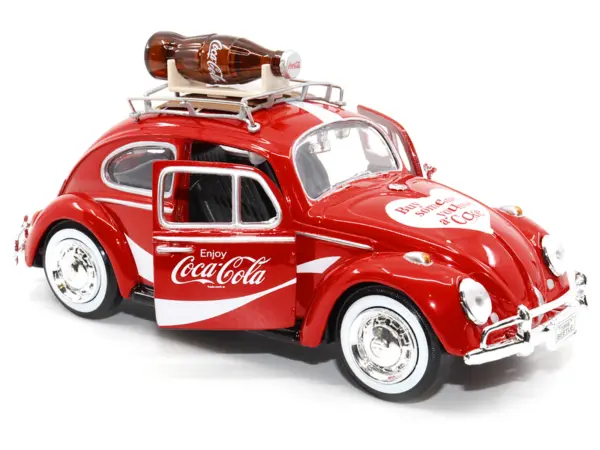 1966 Volkswagen Beetle Red "Enjoy Coca-Cola" with Roof Rack and Accessories 1/24 Diecast Model Car by Motor City Classics #2