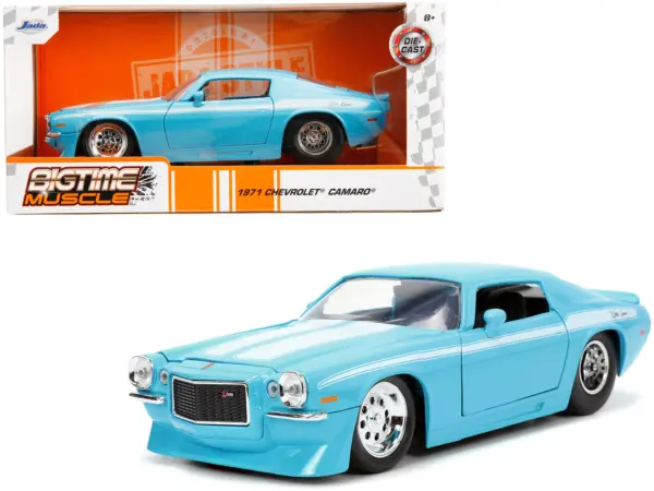 1971 Chevrolet Camaro Z/28 Light Blue with White Stripes "Bigtime Muscle" Series 1/24 Diecast Model Car by Jada #1