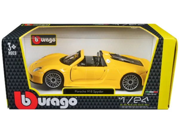 Porsche 918 Spyder Yellow 1/24 Diecast Model Car by Bburago #1