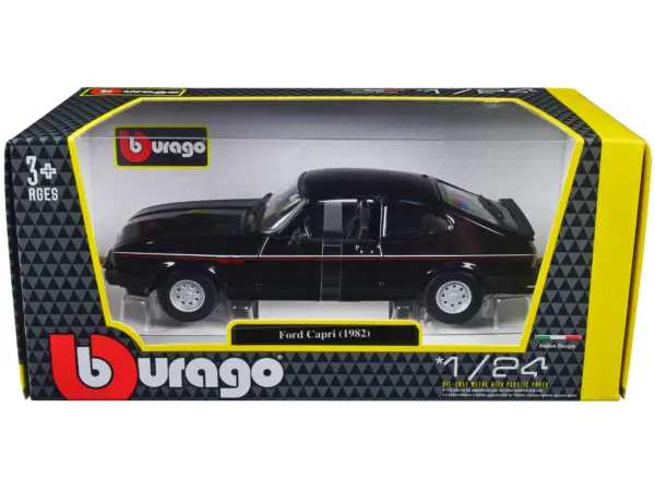 1982 Ford Capri Black with Stripes 1/24 Diecast Model Car by Bburago #1
