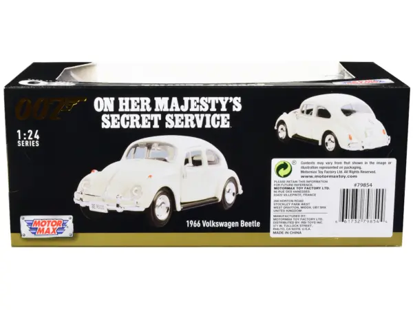 1966 Volkswagen Beetle White James Bond 007 "On Her Majesty's Secret Service" (1969) Movie "James Bond Collection" Series 1/24 Diecast Model Car by Motormax #2