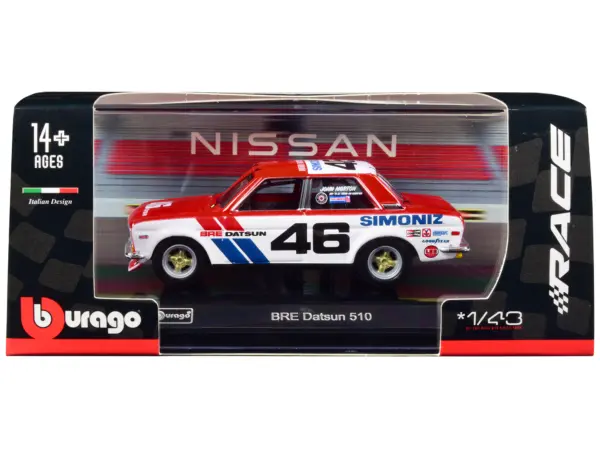 Datsun 510 #46 John Morton Red and White "BRE (Brock Racing Enterprises)" "Race" Series 1/43 Diecast Model Car by Bburago #1