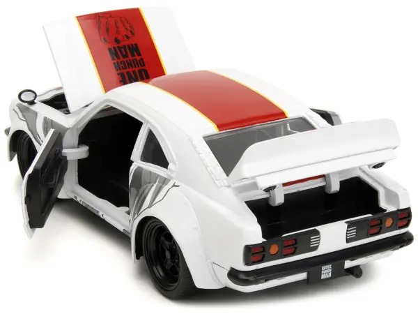 1974 Mazda RX-3 White with Red Stripe and Graphics and Saitama Diecast Figure "One Punch Man" (2015-2019) TV Series 1/24 Diecast Model Car by Jada #4