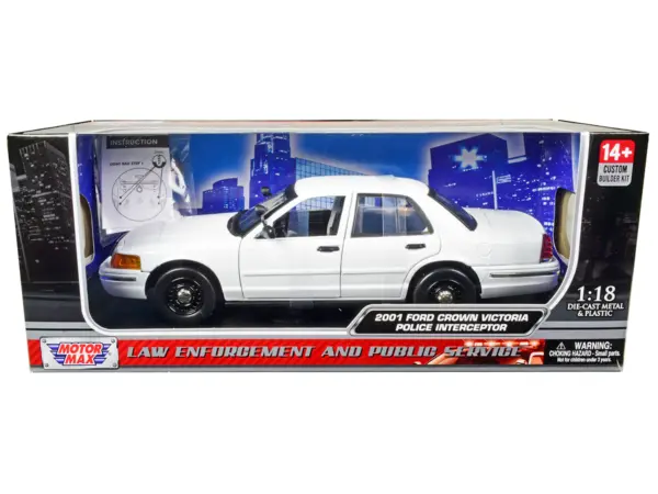 2001 Ford Crown Victoria Police Car Unmarked White "Custom Builder's Kit" Series 1/18 Diecast Model Car by Motormax #1