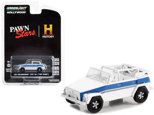 1974 Volkswagen Thing (Type 181) White with Blue Stripes "Pawn Stars" (2009-Current) TV Series "Hollywood Series" Release 37 1/64 Diecast Model Car by Greenlight #1