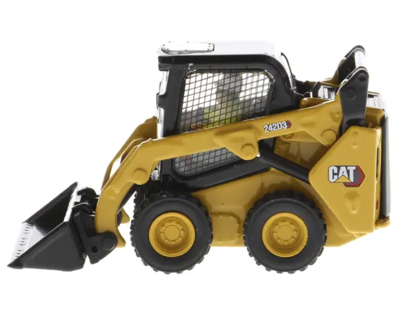 CAT Caterpillar 242D3 Wheeled Skid Steer Loader with Work Tools and Operator Yellow "High Line Series" 1/50 Diecast Model by Diecast Masters #3