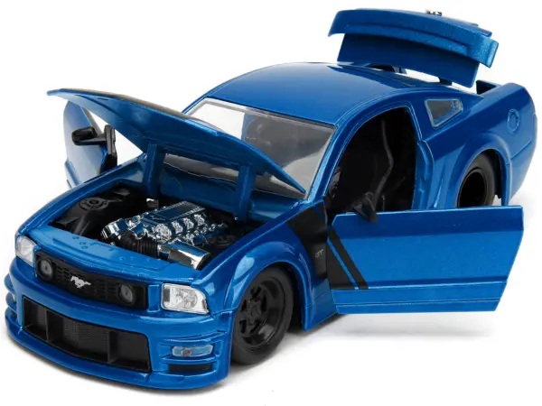 2006 Ford Mustang GT Blue Metallic with Matt Black Hood and Stripes "Bigtime Muscle" Series 1/24 Diecast Model Car by Jada #2